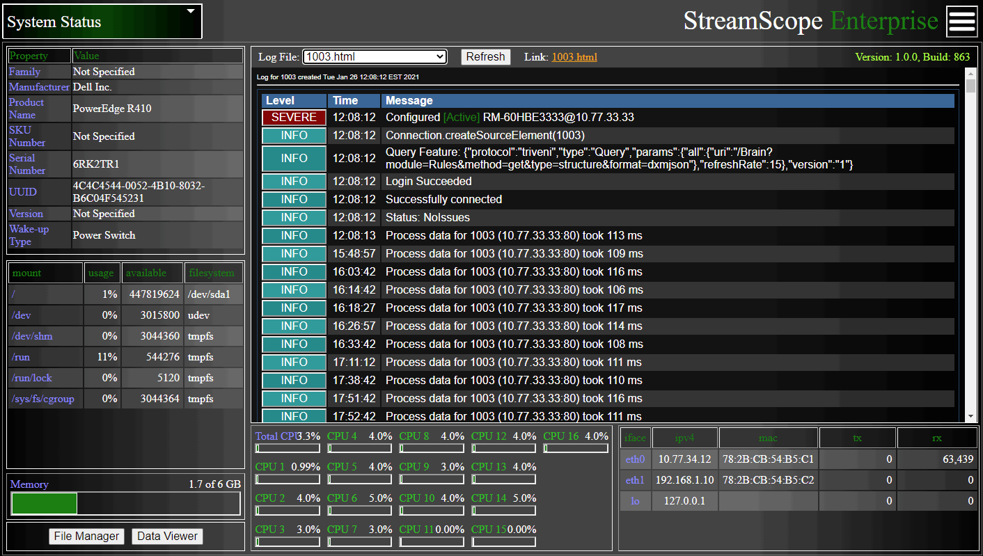 StreamScope Enterprise System Status